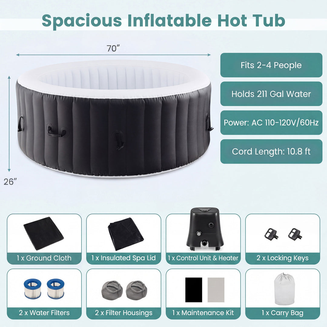 70/80 Inches Round SPA Pool Hottub with 110/130 Air Jets Electric Heater Pump-S