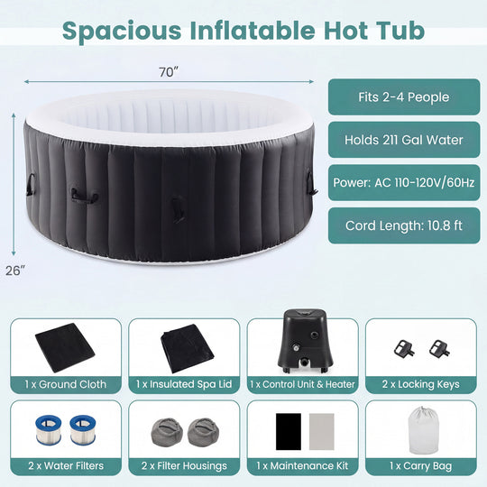 70/80 Inches Round SPA Pool Hottub with 110/130 Air Jets Electric Heater Pump-S