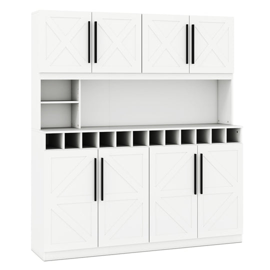 70 Inch Farmhouse Pantry Cabinet Kitchen Buffet Hutch with 4 Cabinets and 2 Open Shelves