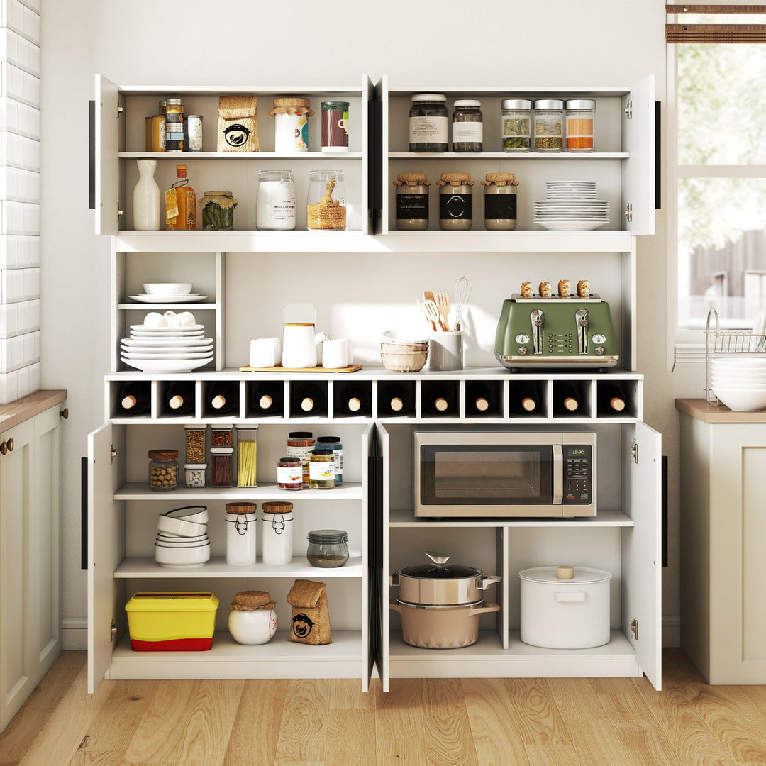 70 Inch Farmhouse Pantry Cabinet Kitchen Buffet Hutch with 4 Cabinets and 2 Open Shelves