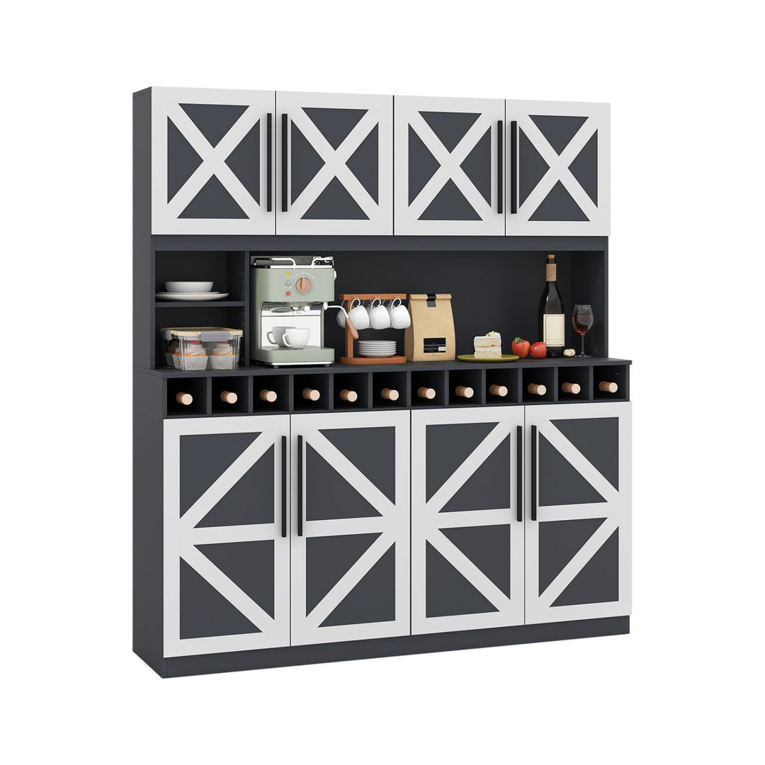 70 Inch Farmhouse Pantry Cabinet Kitchen Buffet Hutch with 4 Cabinets and 2 Open Shelves