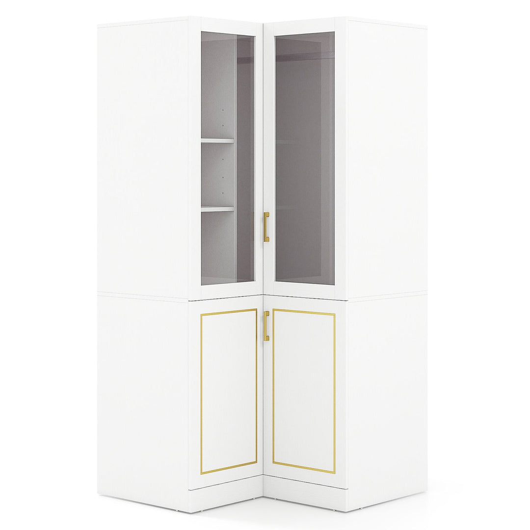 70 Inch L-Shaped Armoire Corner Wardrobe Closet with Hanging Rod-White