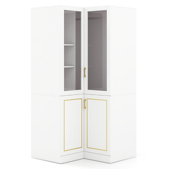 70 Inch L-Shaped Armoire Corner Wardrobe Closet with Hanging Rod-White