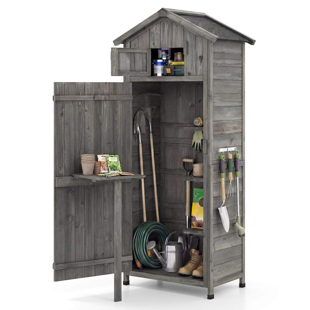 70 Inch Tall Garden Tool Storage Cabinet with Lockable Doors and Foldable Table