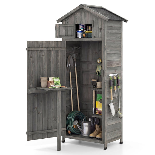 70 Inch Tall Garden Tool Storage Cabinet with Lockable Doors and Foldable Table