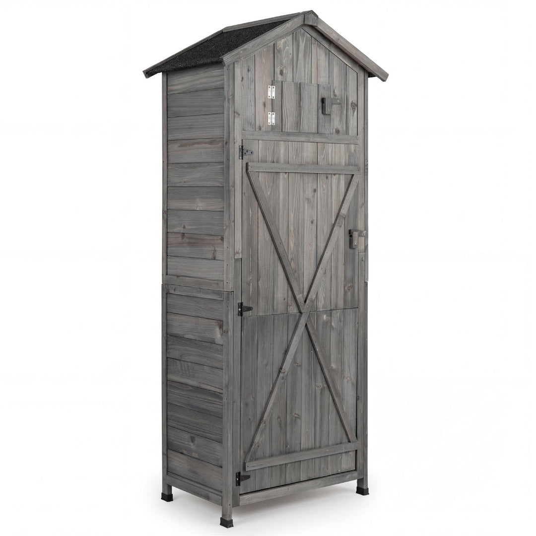 70 Inch Tall Garden Tool Storage Cabinet with Lockable Doors and Foldable Table