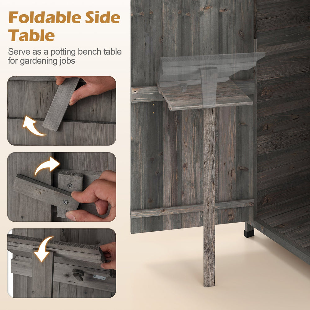 70 Inch Tall Garden Tool Storage Cabinet with Lockable Doors and Foldable Table