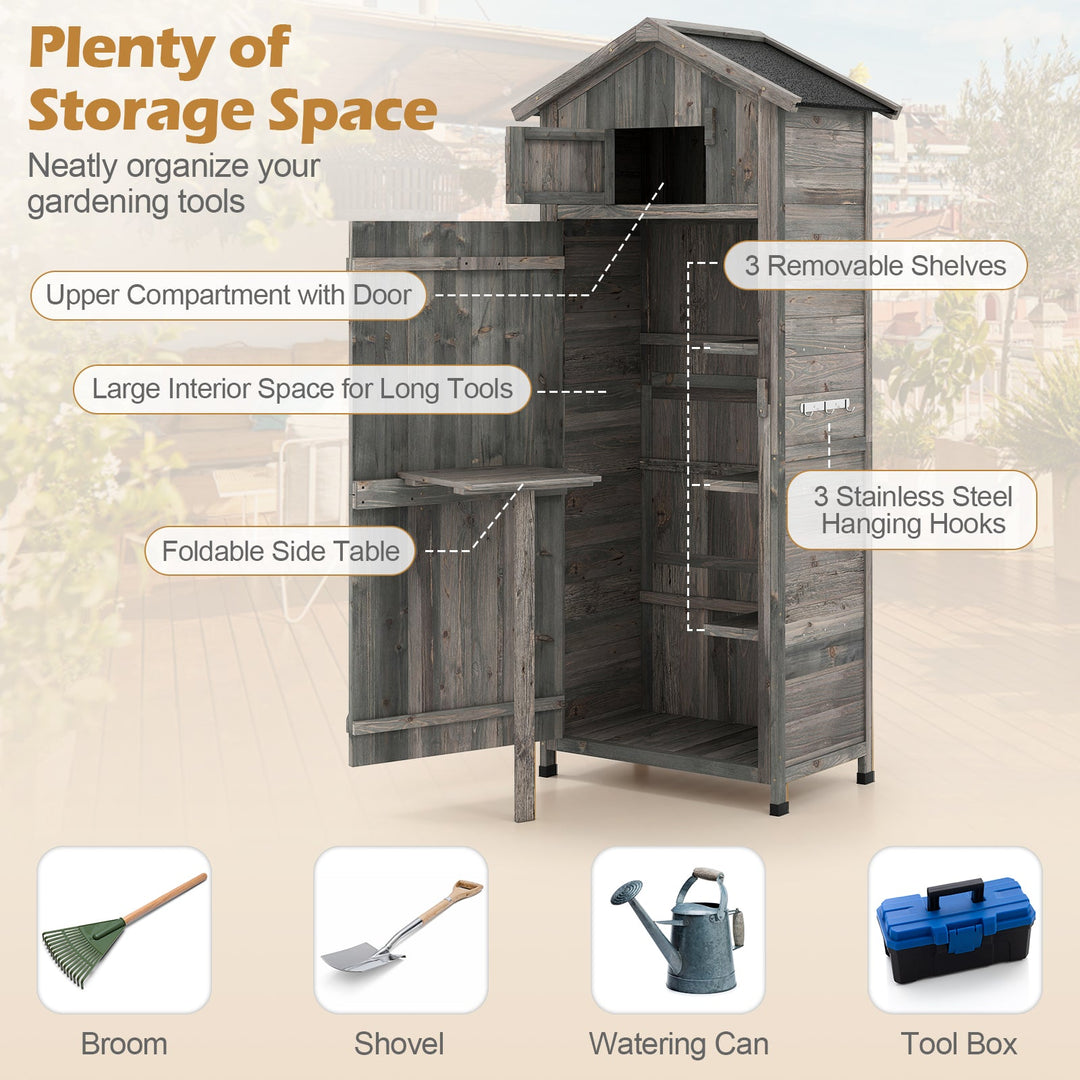 70 Inch Tall Garden Tool Storage Cabinet with Lockable Doors and Foldable Table