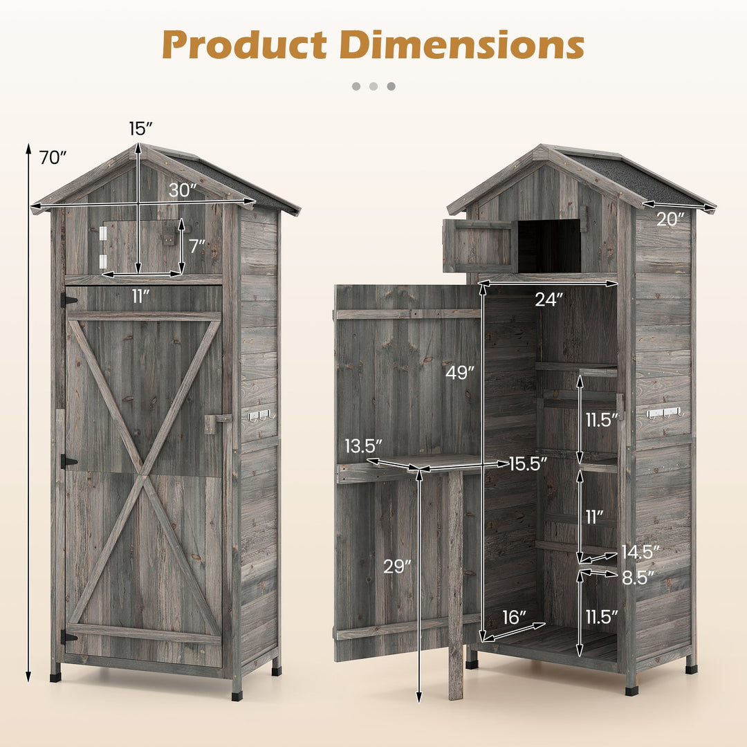 70 Inch Tall Garden Tool Storage Cabinet with Lockable Doors and Foldable Table
