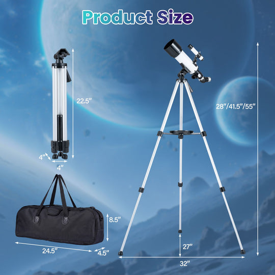 70 MM Aperture Refractor Telescope with Adjustable Tripod-Silver
