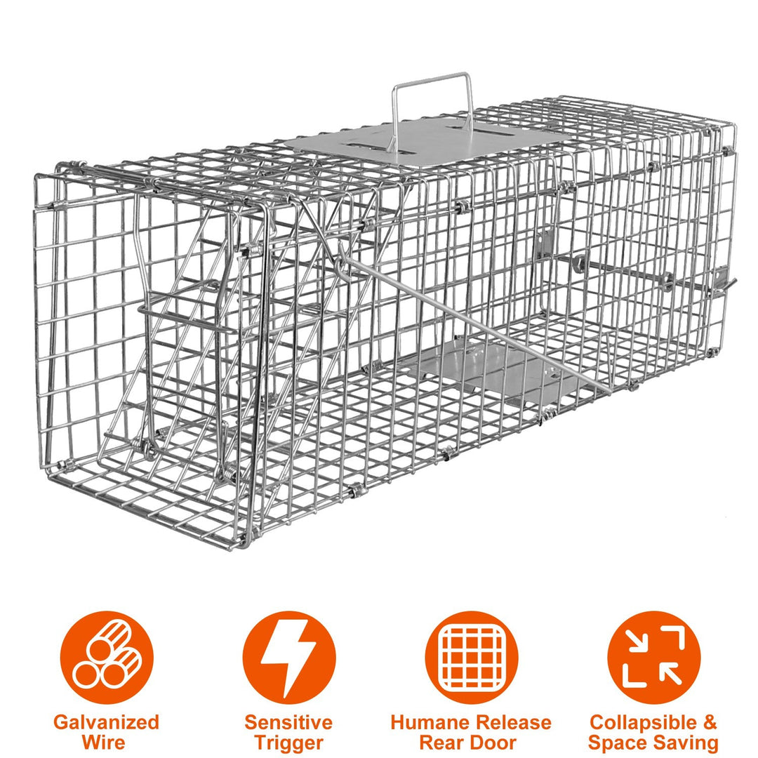 Humane Cat Trap Cage Catch Release Live Animal Rodent Cage Collapsible Galvanized Wire for Small Raccoons Beavers Groundhogs Foxes Armadillos