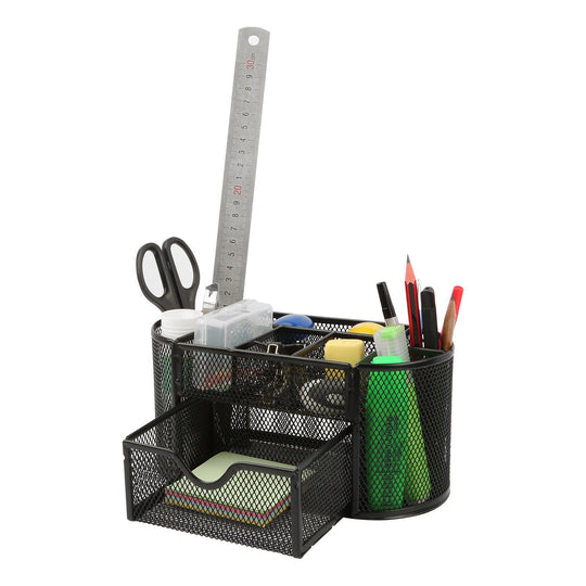 Metal Mesh Pencil Holders Desk Organizer w/9 Compartment Pen Holder Storage