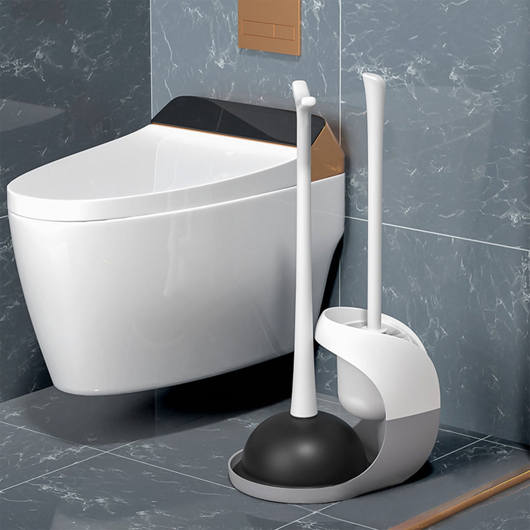 Toilet Plunger and Brush Combo Set with Ventilated Holder 2 in 1 Toilet Cleaning Tools Set with Caddy Stand for Bathroom