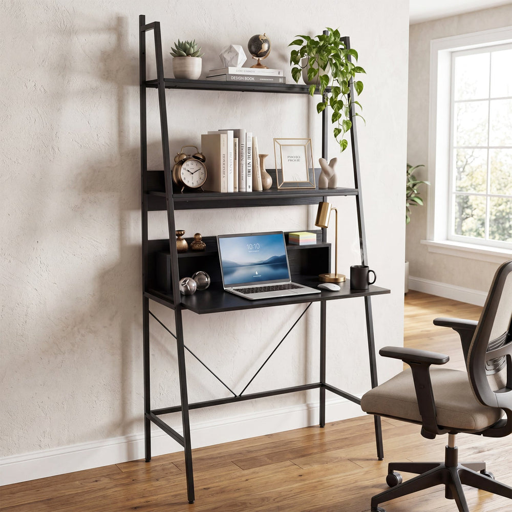 71" Freestanding Laptop Desk with Open Shelves