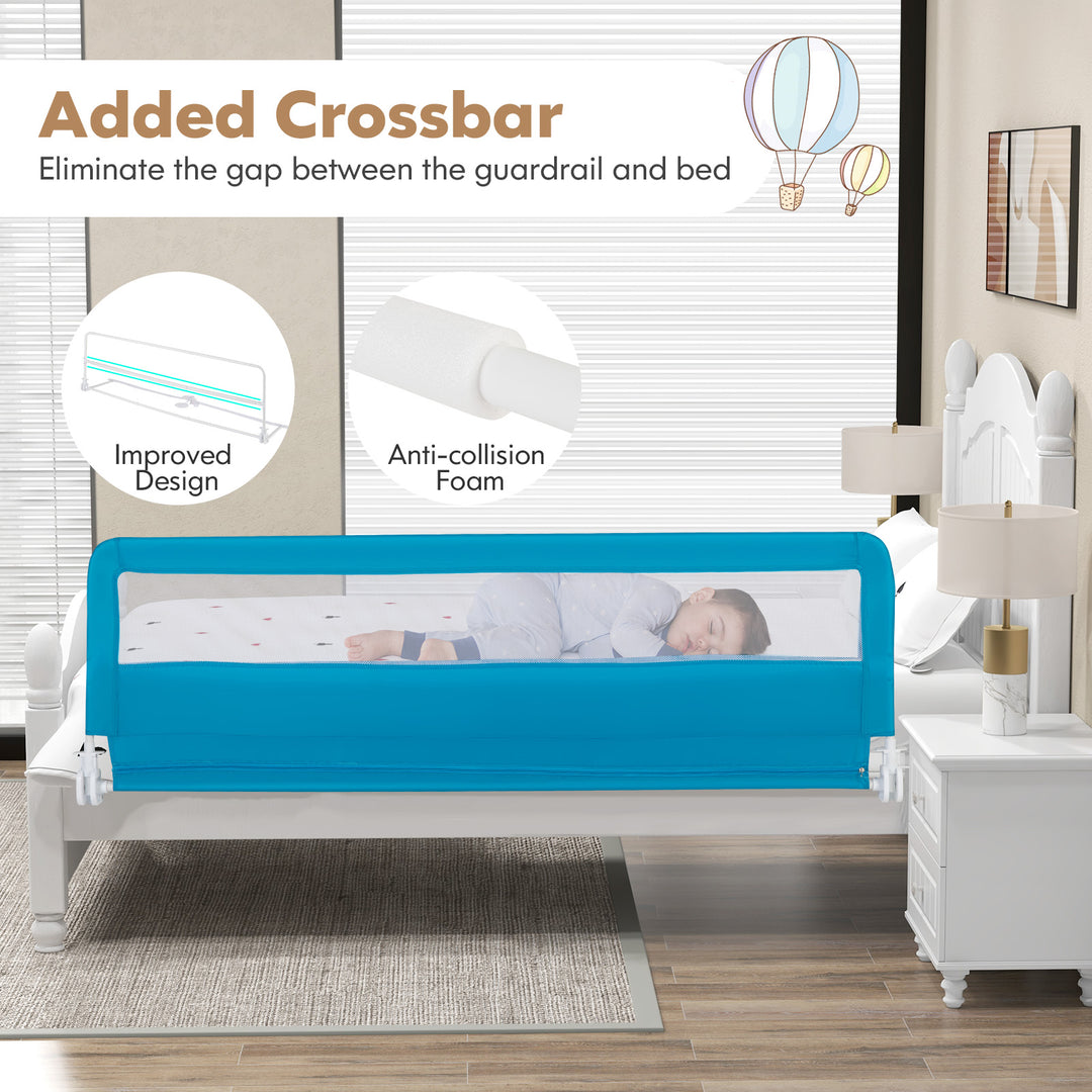 71 Inch Extra Long Swing Down Bed Guardrail with Safety Straps-Blue