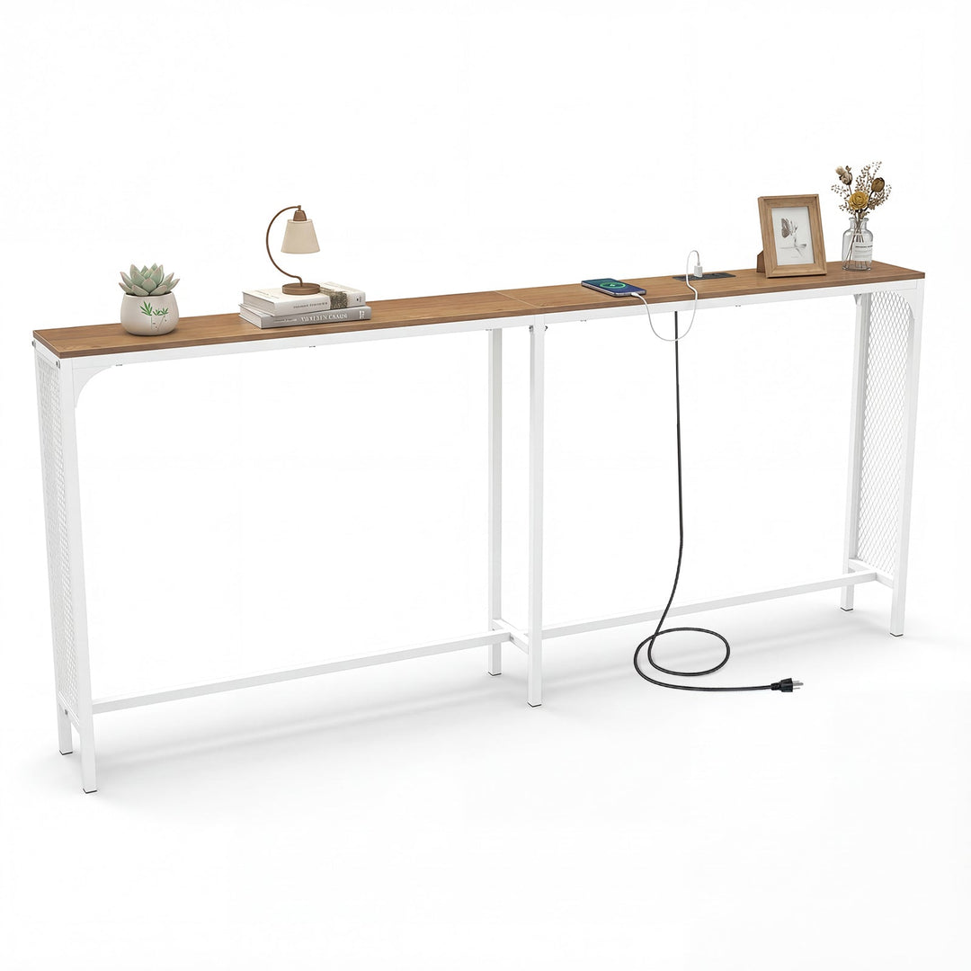 71 Inch Narrow Console Table with Power Outlet for Small Space