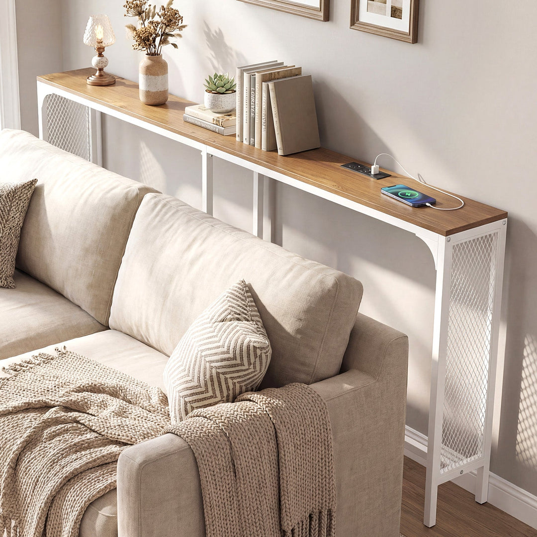 71 Inch Narrow Console Table with Power Outlet for Small Space