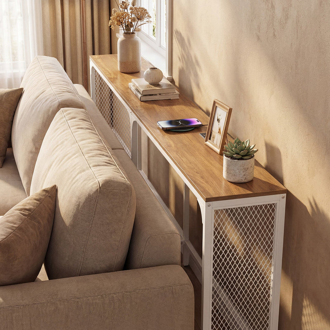 71 Inch Narrow Console Table with Power Outlet for Small Space