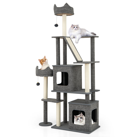 71 Inch Tall Cat Tree Multi-Level Large Cat Tower with Scratching Posts-Grey