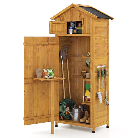 70 Inch Tall Garden Tool Storage Cabinet with Lockable Doors and Foldable Table