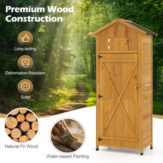 70 Inch Tall Garden Tool Storage Cabinet with Lockable Doors and Foldable Table