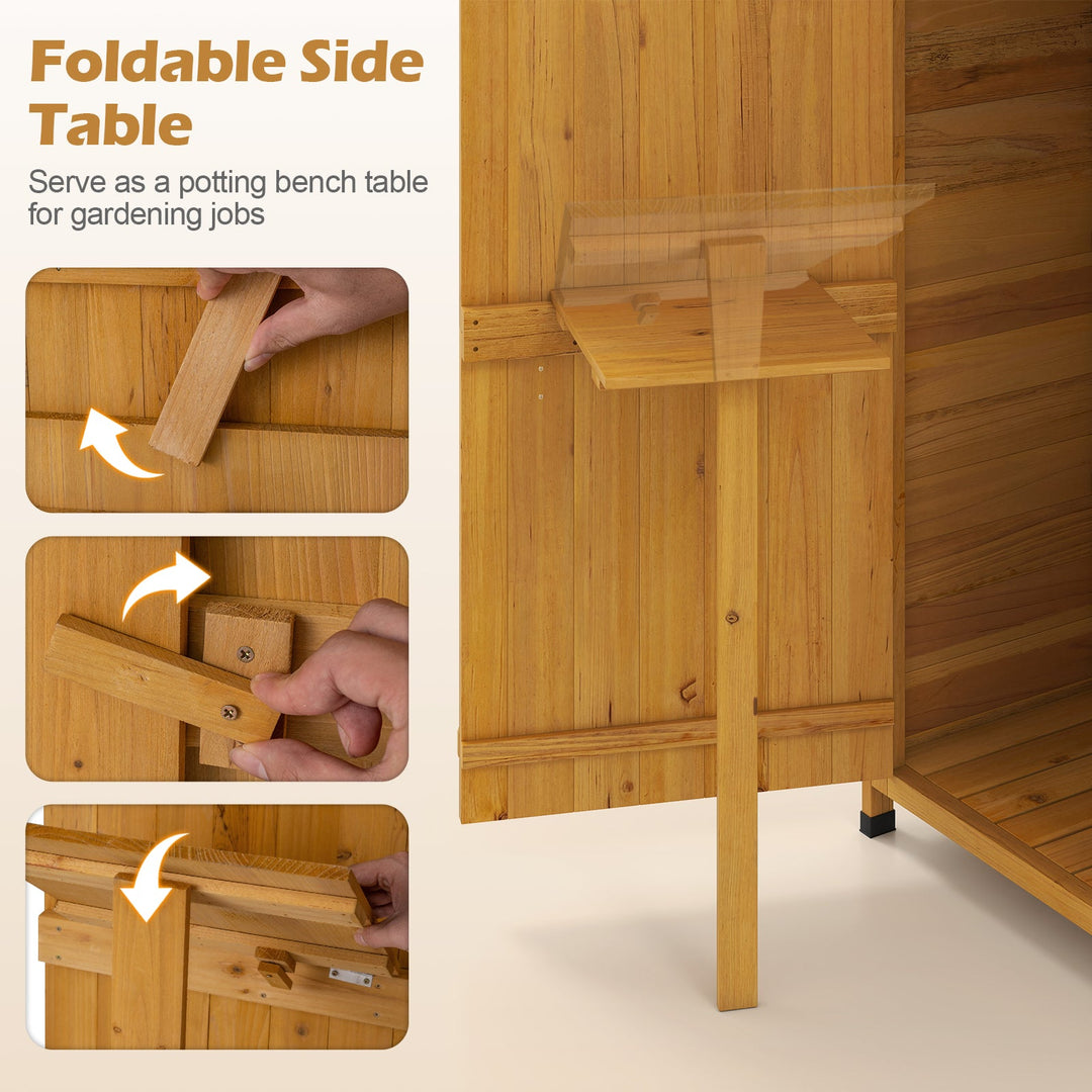 70 Inch Tall Garden Tool Storage Cabinet with Lockable Doors and Foldable Table