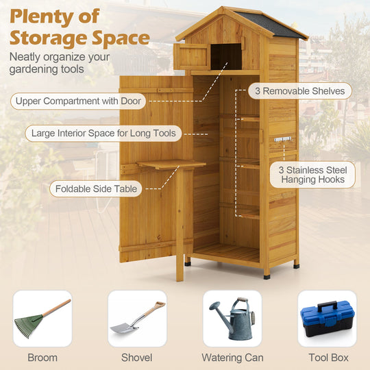 70 Inch Tall Garden Tool Storage Cabinet with Lockable Doors and Foldable Table