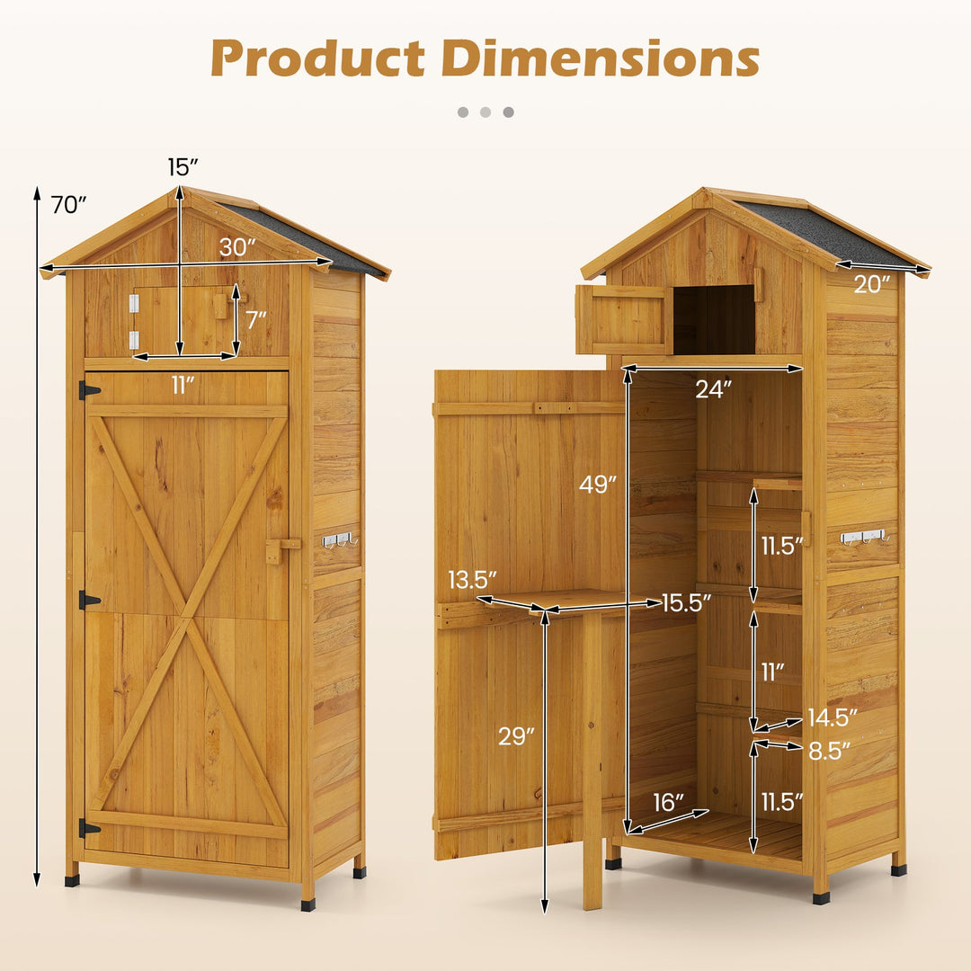 70 Inch Tall Garden Tool Storage Cabinet with Lockable Doors and Foldable Table