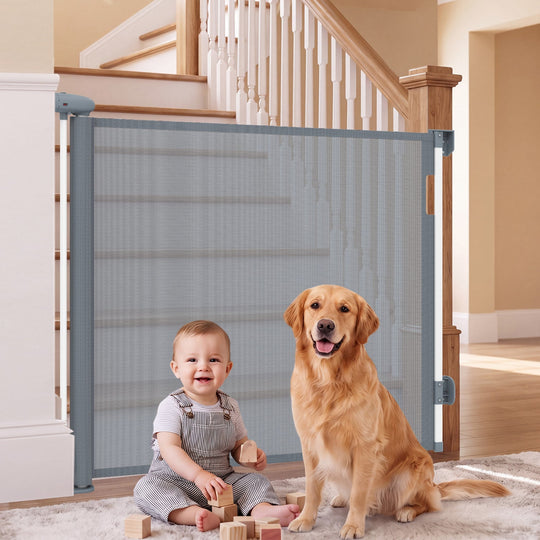 Retractable Baby & Dog Gate 71" Wide with Safety Lock