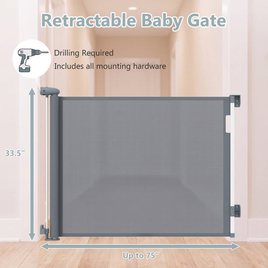 Retractable Baby & Dog Gate 71" Wide with Safety Lock