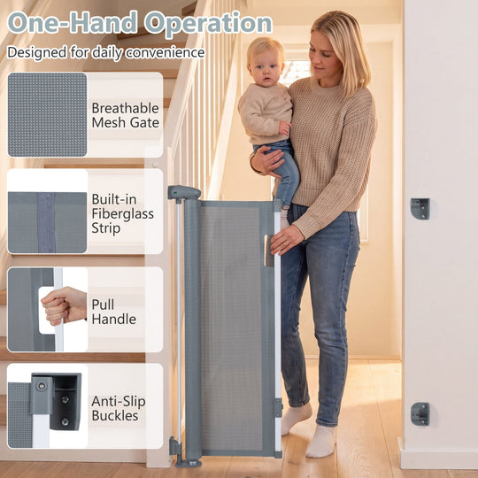 Retractable Baby & Dog Gate 71" Wide with Safety Lock