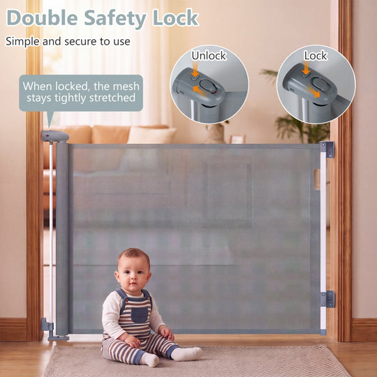 Retractable Baby & Dog Gate 71" Wide with Safety Lock