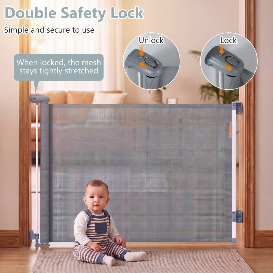 Retractable Baby & Dog Gate 71" Wide with Safety Lock