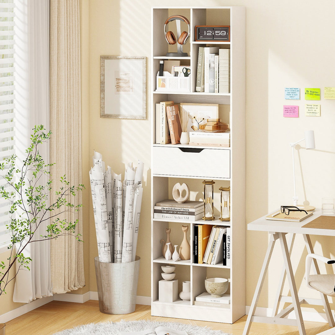 71inch Tall Freestanding Bookcase with Drawer 10-Cube Storage Organizer