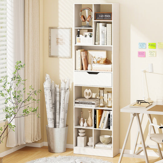 71inch Tall Freestanding Bookcase with Drawer 10-Cube Storage Organizer