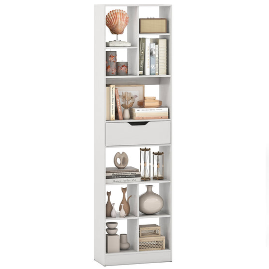 71inch Tall Freestanding Bookcase with Drawer 10-Cube Storage Organizer