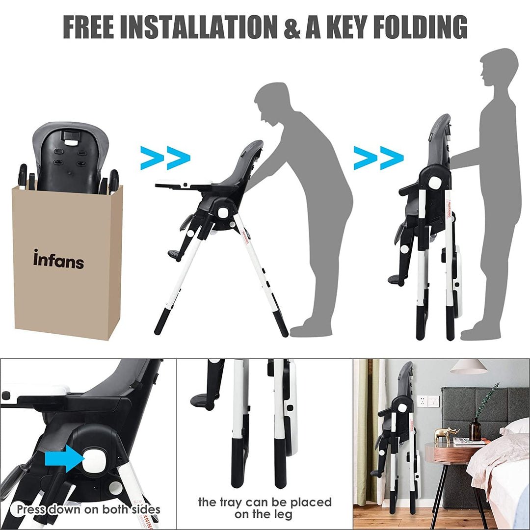 4-in-1 High Chair–Booster Seat with Adjustable Height and Recline-Gray