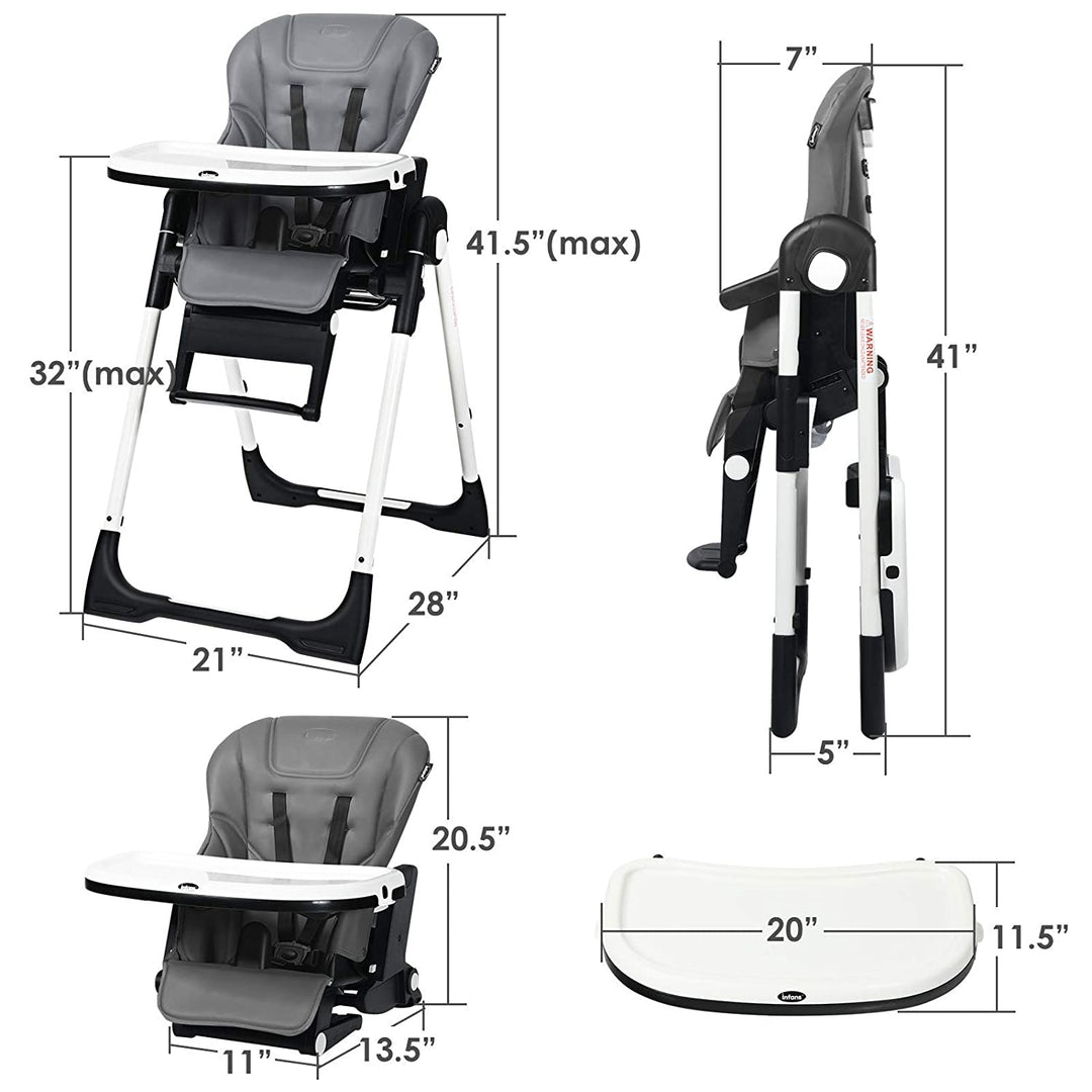 4-in-1 High Chair–Booster Seat with Adjustable Height and Recline-Gray