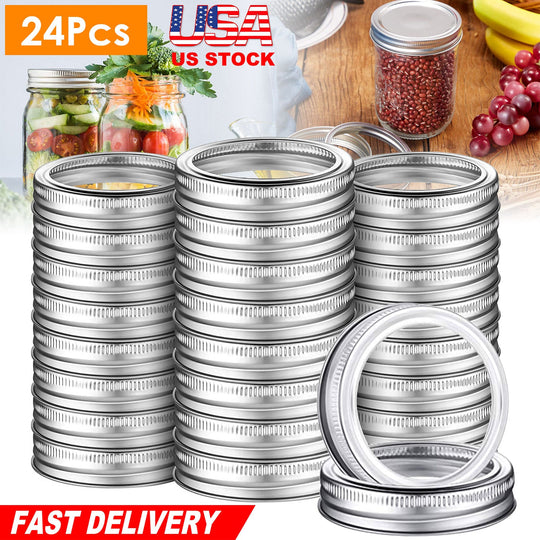 24 Pcs Regular Mouth Canning Jar Metal Rings Split-Type Jar Bands Replacement Fits For Ball Kerr Mason Jars