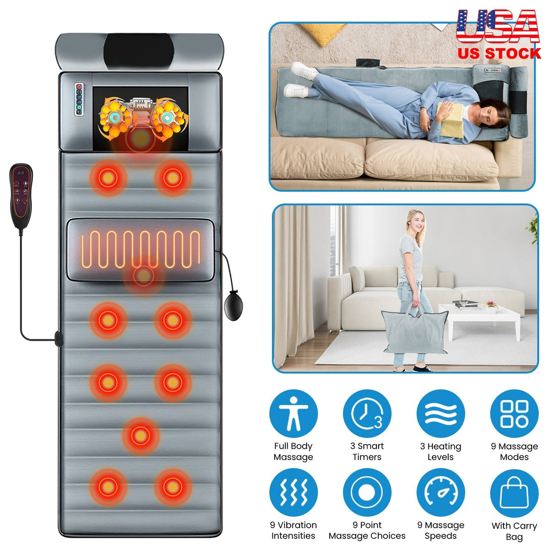 Full Body Electric Massage Mat with Heat Vibration Massage Pad Cushion Back Massage Mattress Chair Pad with Neck Massager Lumbar Pillow with 10 Vibrat