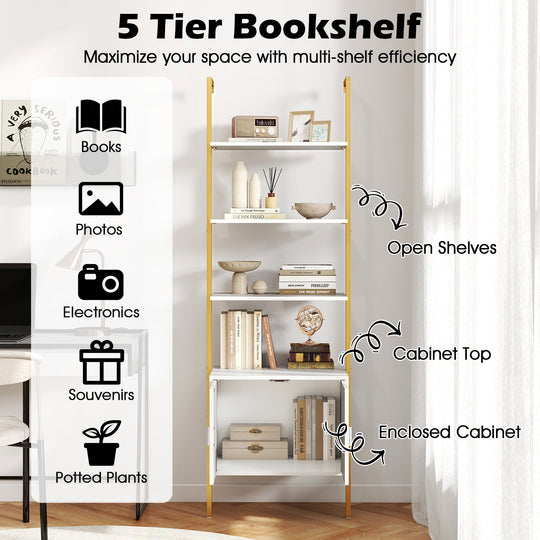 72.5 Inch Tall Bookshelf with Cabinet Anti-Tipping Kits and Metal Frame