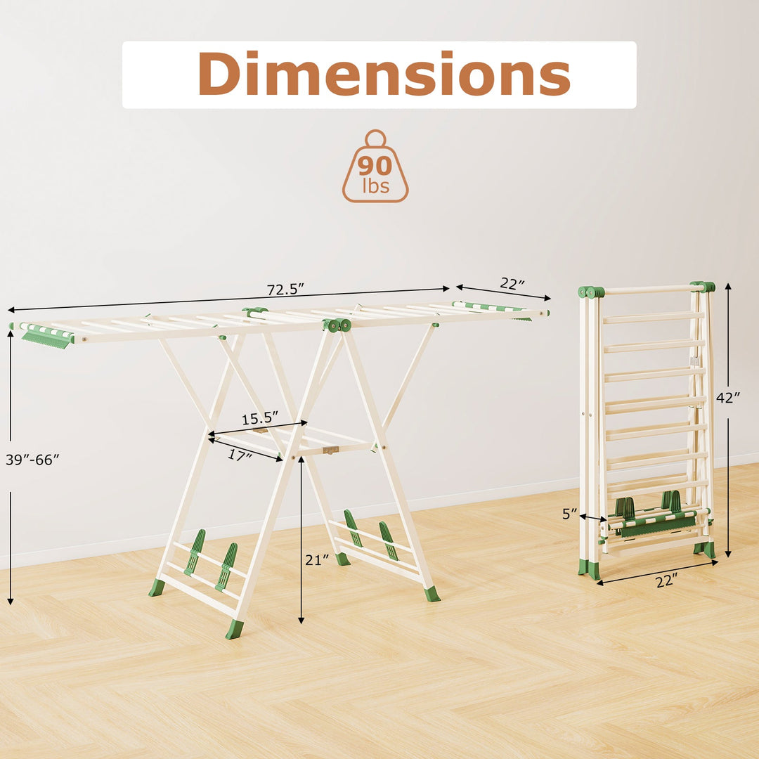 72.5 Inches Clothes Drying Rack with Height Adjustable Wings