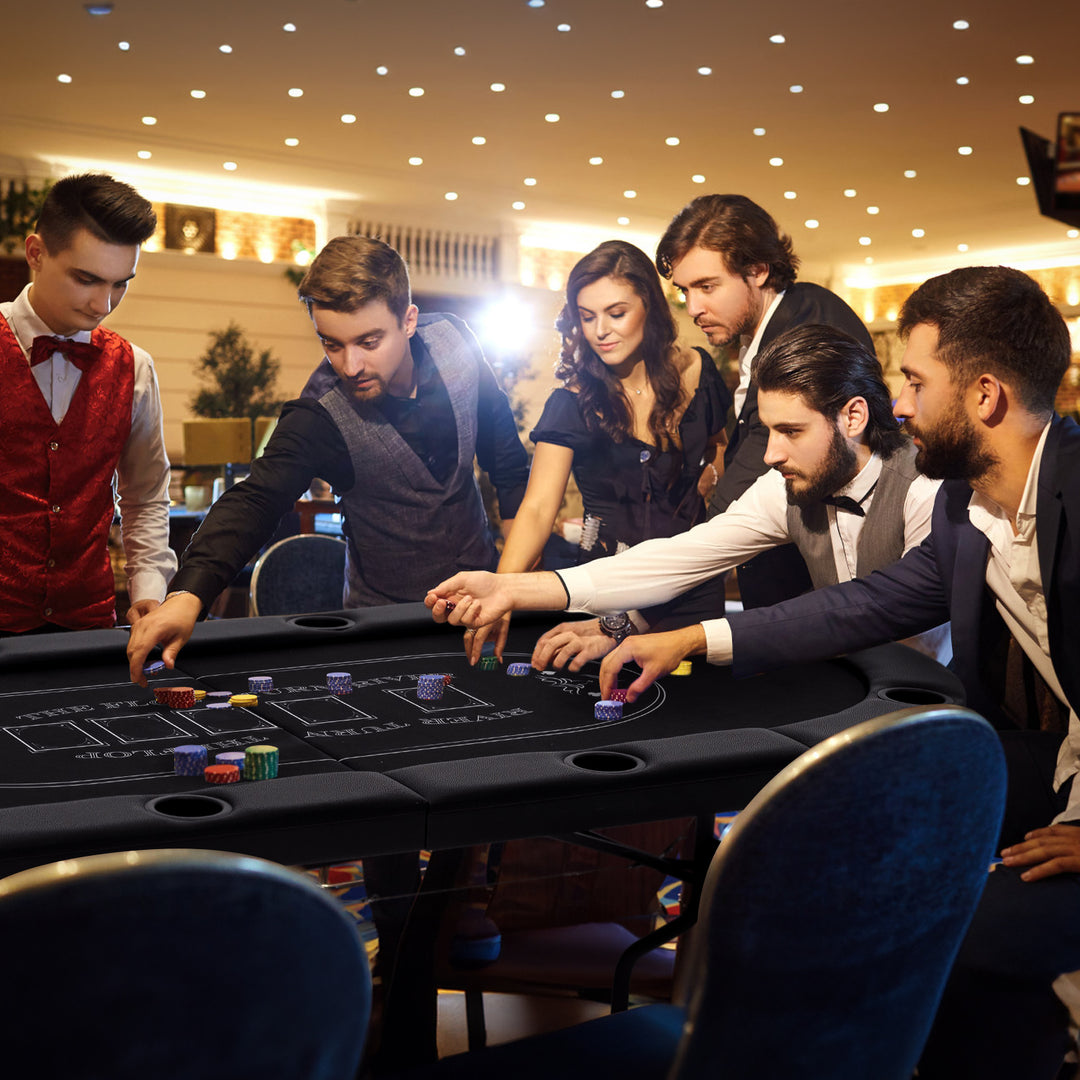 72 Inch Foldable Poker Table for 8 Players Portable Oval Card Board Game Table-Black