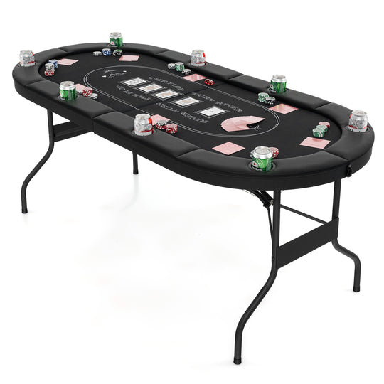 72 Inch Foldable Poker Table for 8 Players Portable Oval Card Board Game Table-Black