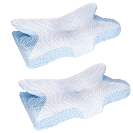 2Pcs Memory Foam Pillow Neck Support Pillow for Pain Relief Sleeping Ergonomic Contour Orthopedic Support Side Back Stomach Sleeper
