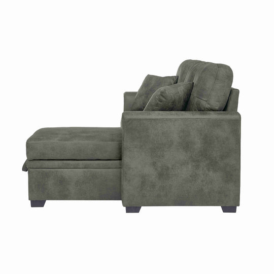 Sleeper Sofa with Pull-Out Bed, L-Shaped Sectional Couch with Reversible Chaise and Storage, Foil Fabric Upholstered Sof