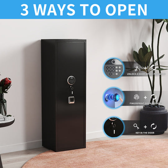 57In Biometric Gun Safe for Rifles and Pistols, Tall Metal Rifle Safe with Fingerprint Keypad and Key Access, Removable 
