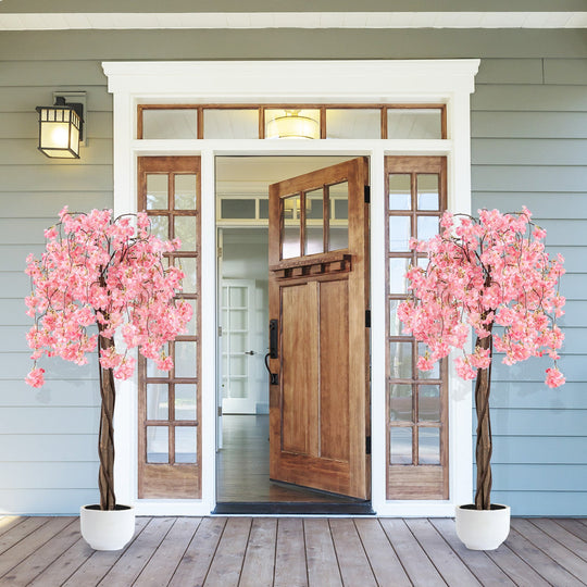 5.5 FT Tall Artificial Cherry Blossom Tree with Pink/White Flowers 2 Pack