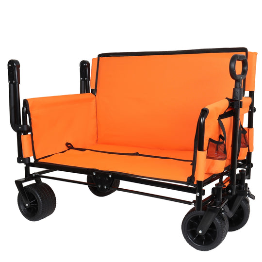 Folding Wagon Cart with Bench Seat & Canopy, 500lbs Capacity