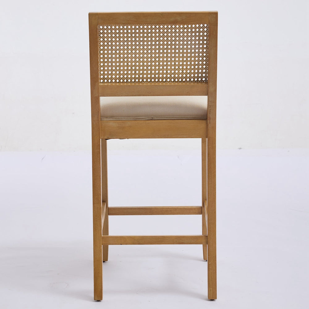 Solid Rubberwood Rattan Back Counter Stools Set of 2